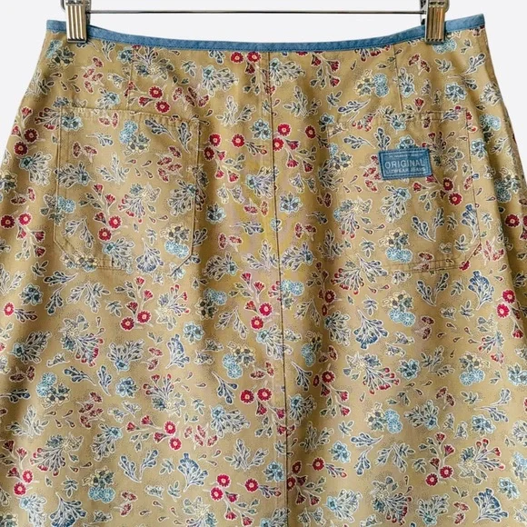Vintage Cottagecore Skirt Size 10 100% Cotton Floral LizWear Jeans 5 Pocket - Picture 6 of 13
